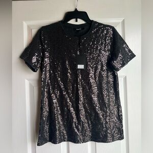 DKNY women's crew neck sequin top Drk charcoal Gray size S